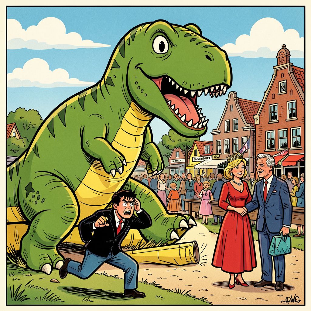 Rechter verbiedt 10 meter hoge dinosaurus Wim op Koningsdag in Dokkum