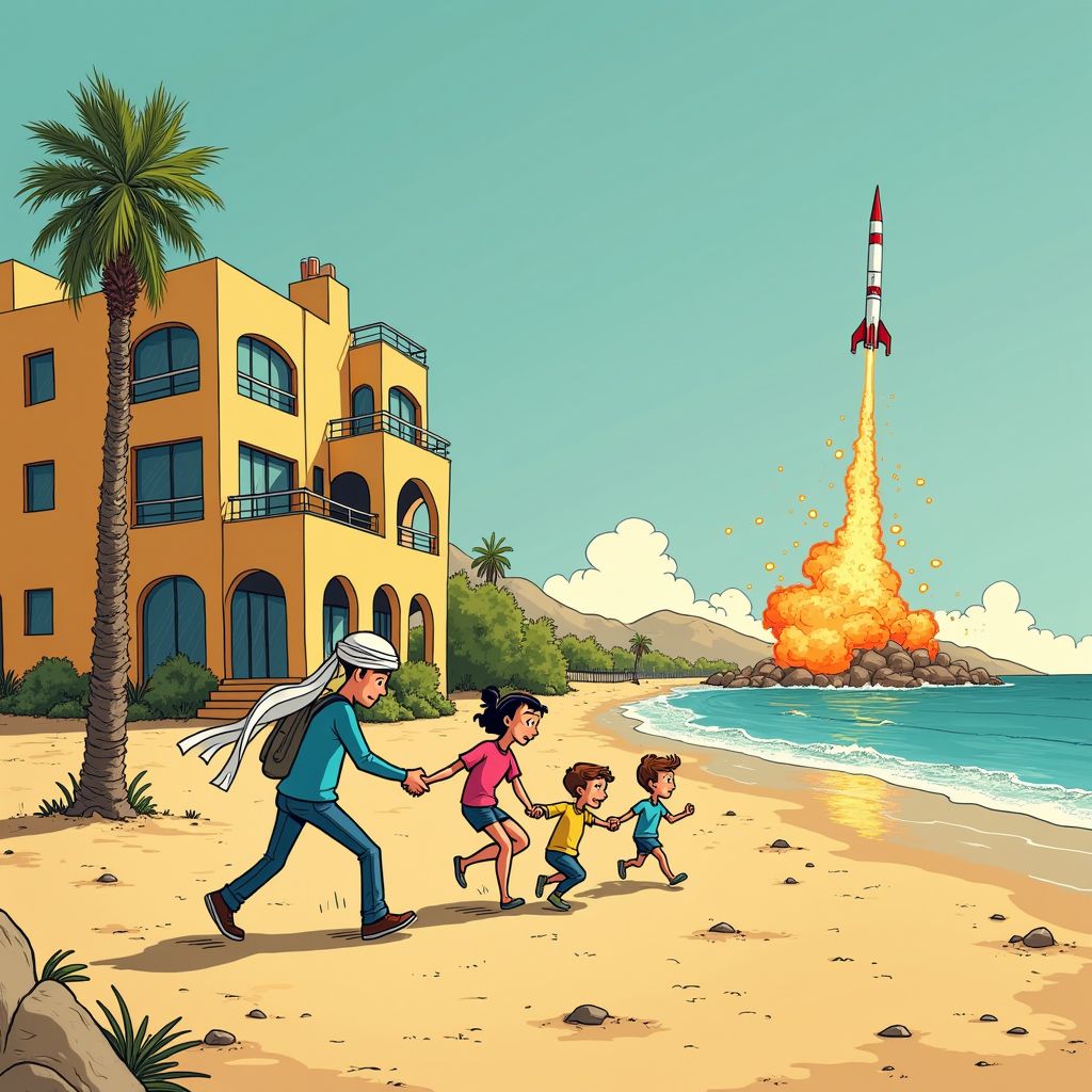 Boef vlucht met bang gezin weg uit Dubai terwijl raketten ontploffen