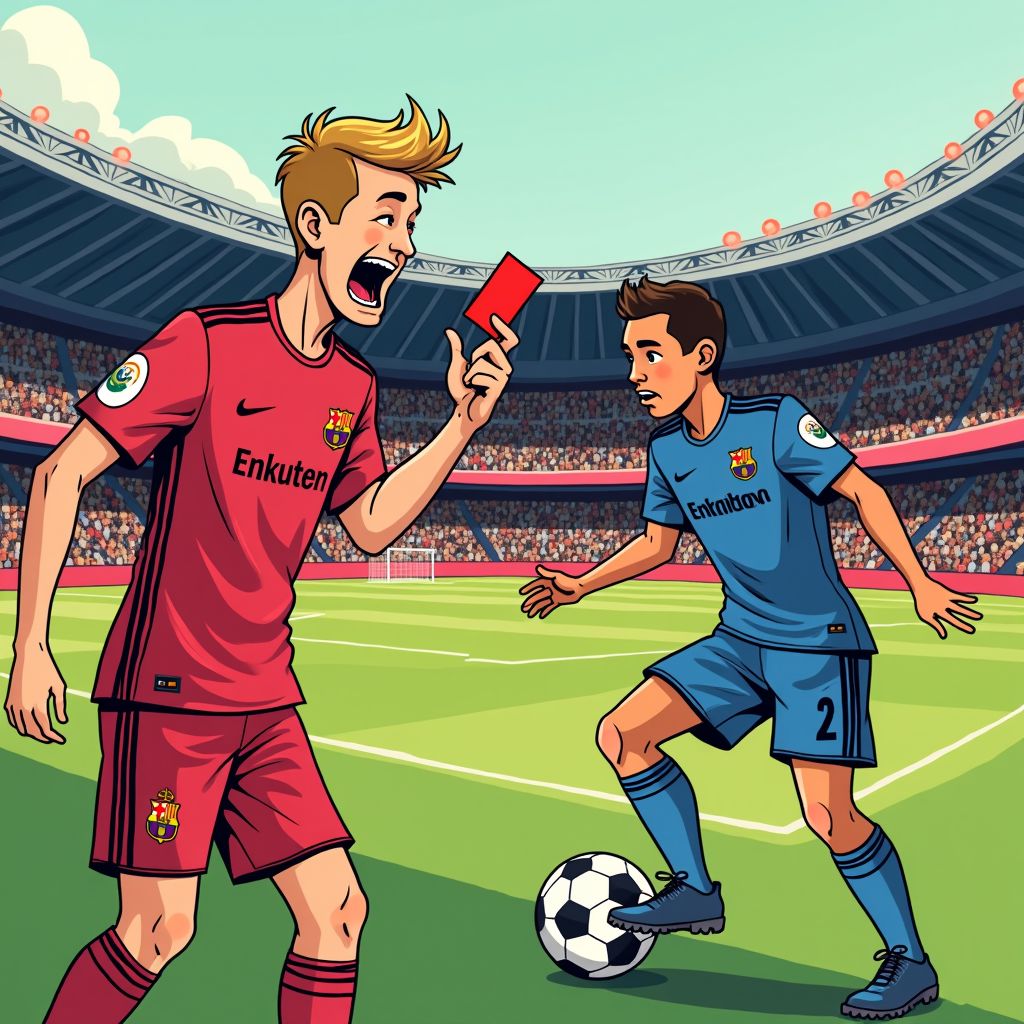 Frenkie de Jong lacht om zijn eigen rode kaart tijdens dramatische El Clásico-finale