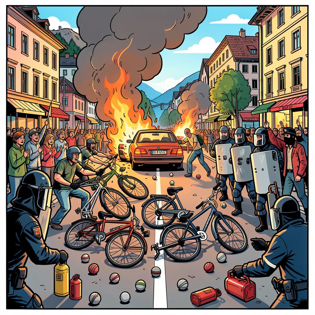 waarom gooiden demonstranten in genève fietsen en petanqueballen naar de politie?