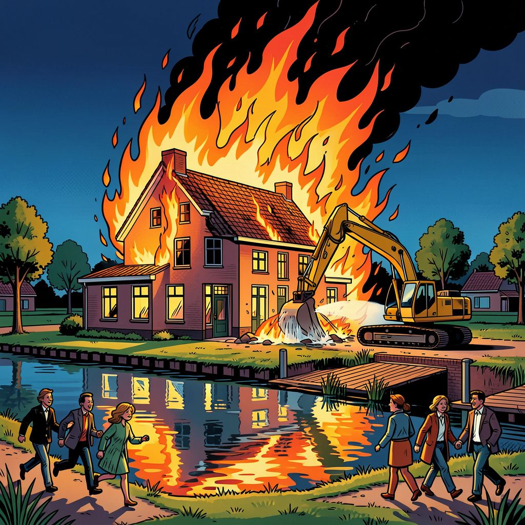 Een felle brand verwoest een monumentale boerderij aan de West-Vlisterdijk in Vlist.