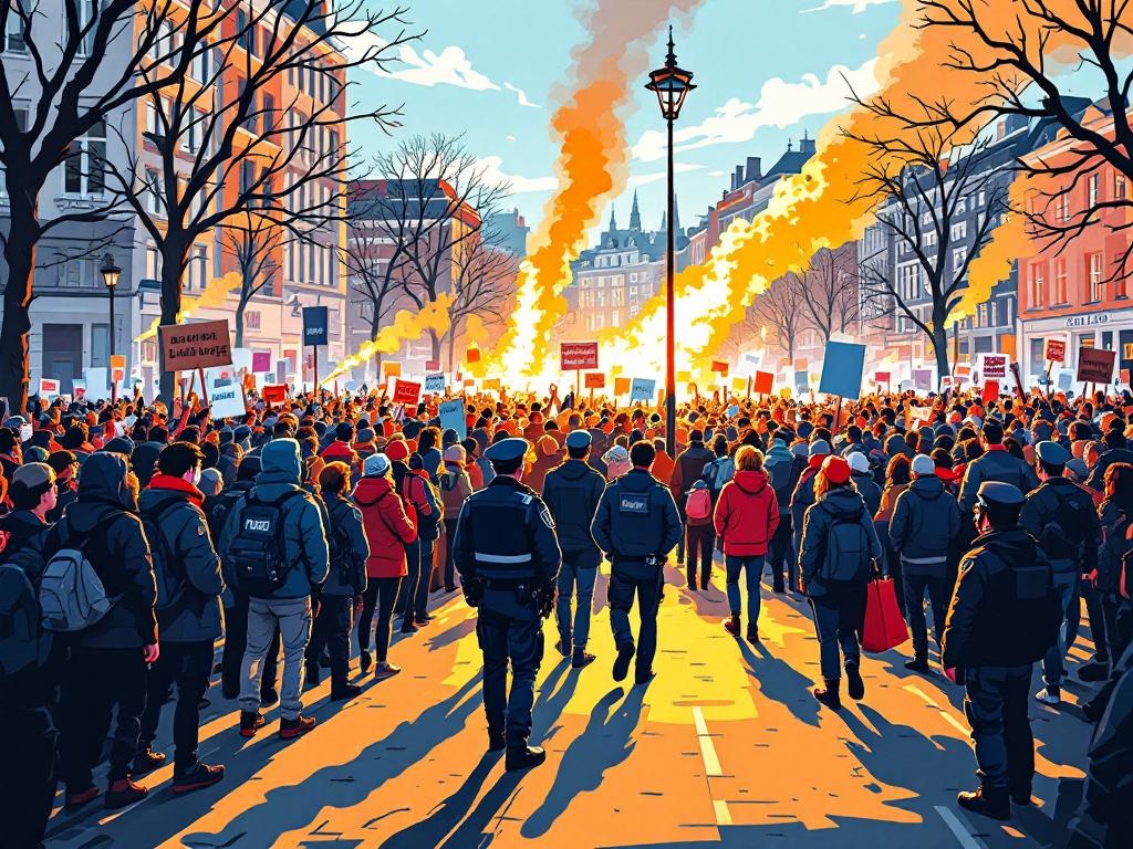 Tweehonderd demonstranten tonen zich in Utrecht terwijl politie massaal toekijkt