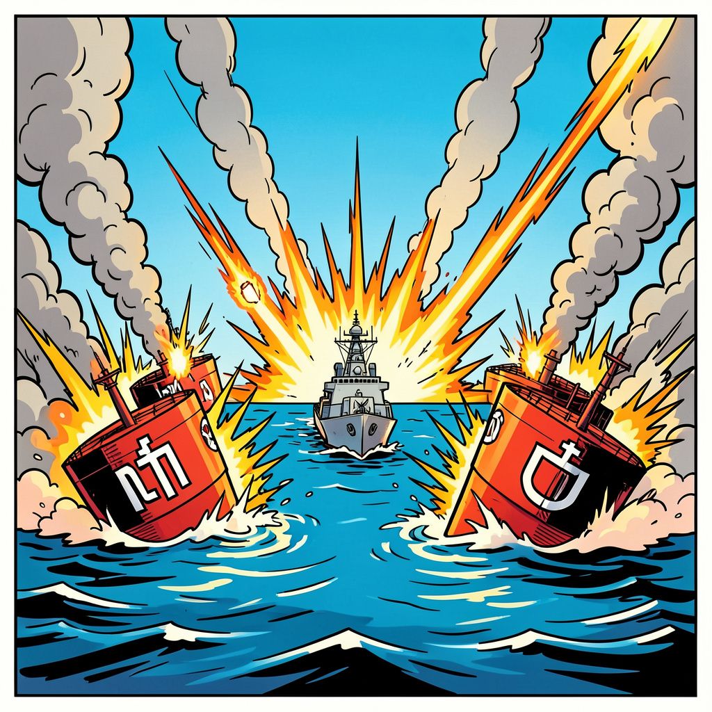 Amerika stuurt Iraanse olietankers naar de zeebodem na een aanval op marineschepen.