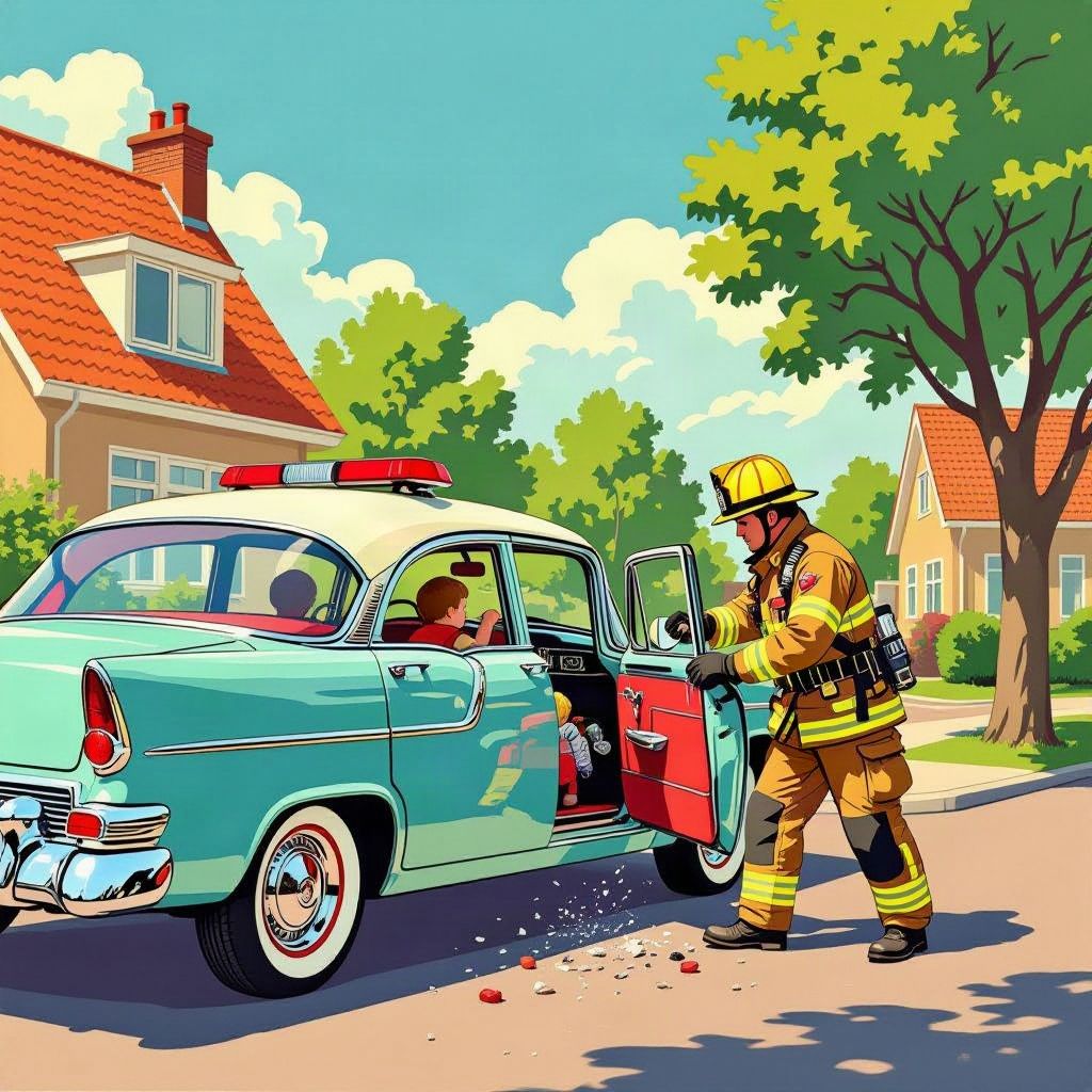 Brandweer redt gisteren een kind uit een snikhete, op slot gesprongen auto in Noordwijk.