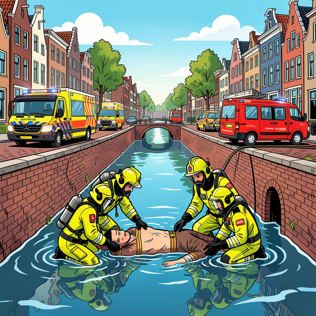 Brandweerduikers bergen een levenloos lichaam uit de stadsgracht van Goes.