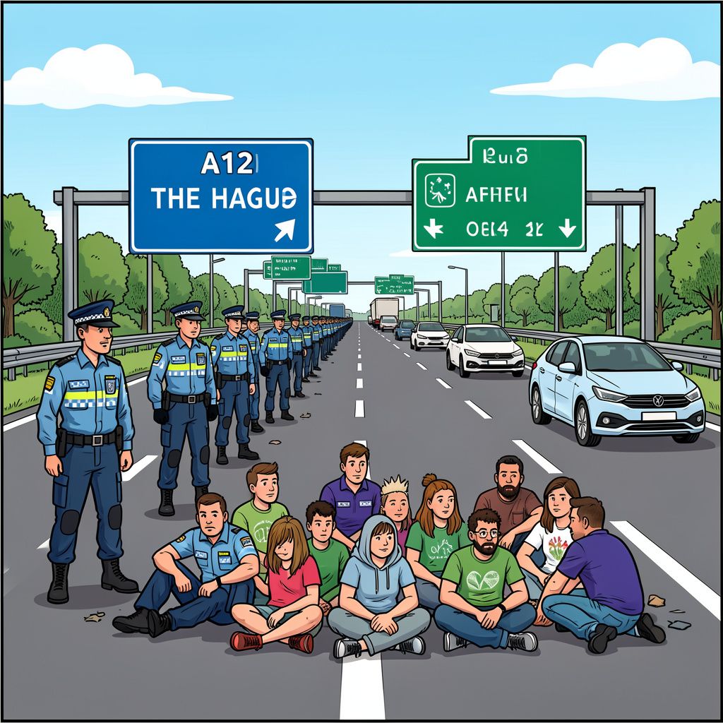 De politie veegt de A12 in Den Haag al na anderhalf uur leeg na een onaangekondigde blokkade van Extinction Rebellion.