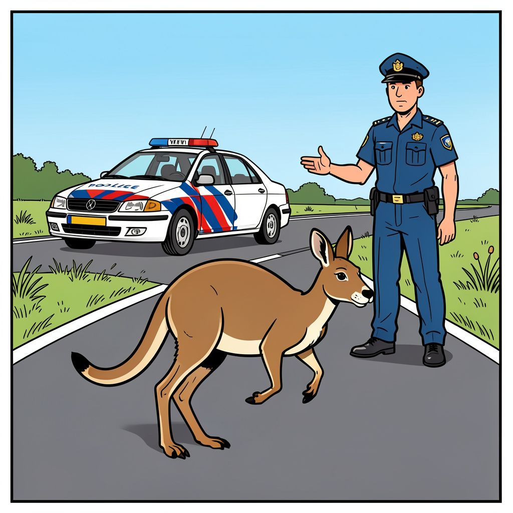 In Middenmeer springt een kangoeroe over de weg en de politie zoekt de eigenaar.