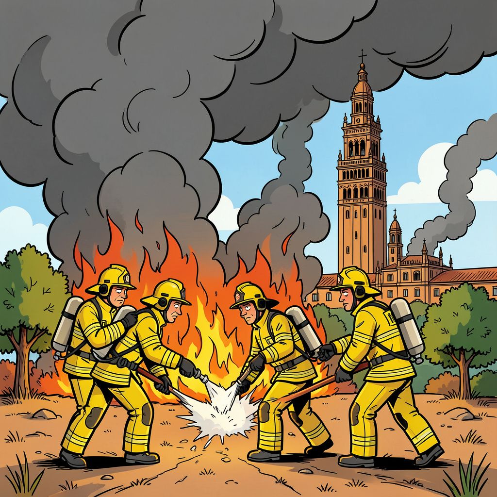 Een enorme natuurbrand in Zuid-Spanje rukt op en de rook bereikt nu ook Sevilla.