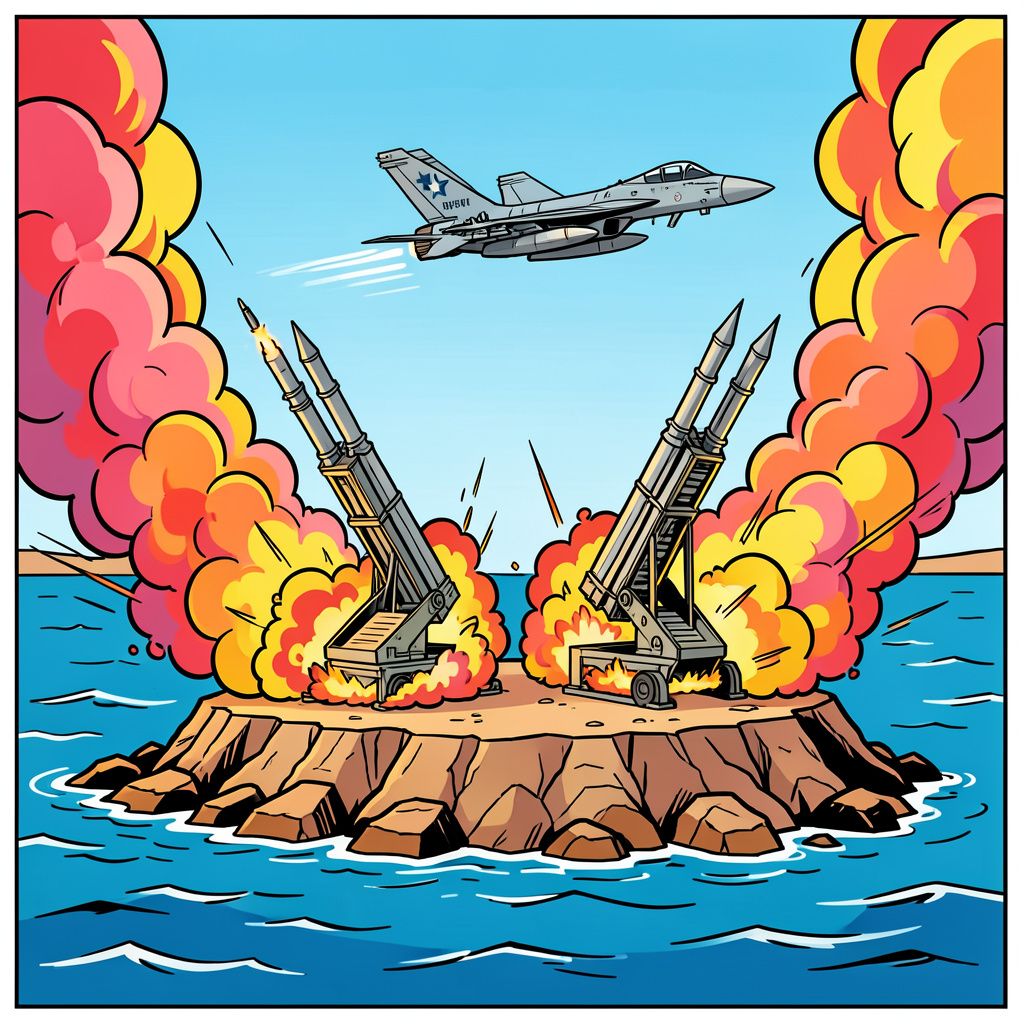 Het Amerikaanse leger slaat toe en vernietigt Iraanse raketinstallaties in de Straat van Hormuz.