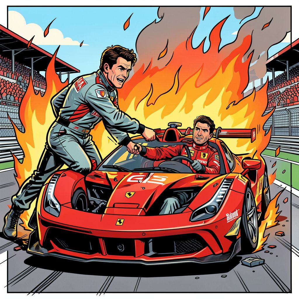 Nederlandse autocoureur Loek Hartog redt concurrent uit brandende Ferrari na horrorcrash in Shanghai.