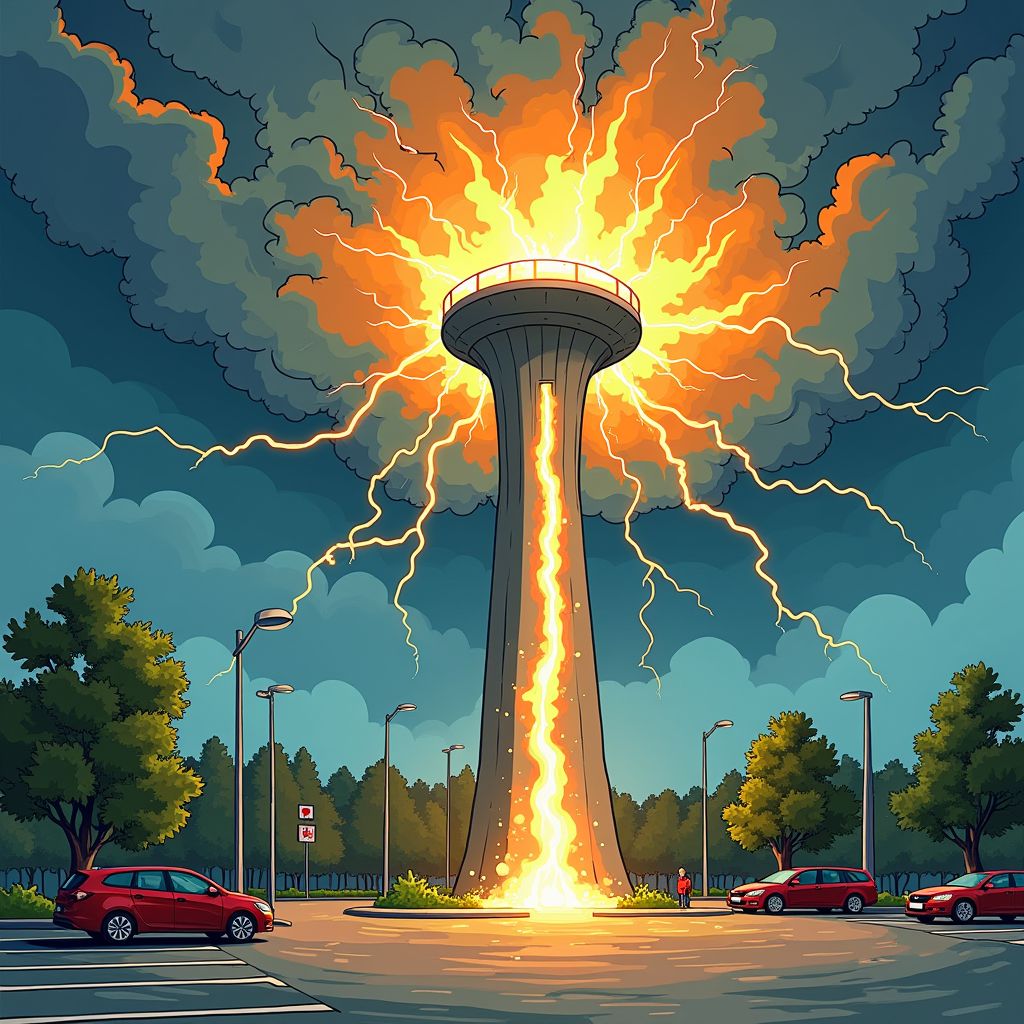 Bliksem slaat in op eerste openingsdag Julianatoren en veroorzaakt vuurbal op parkeerplaats