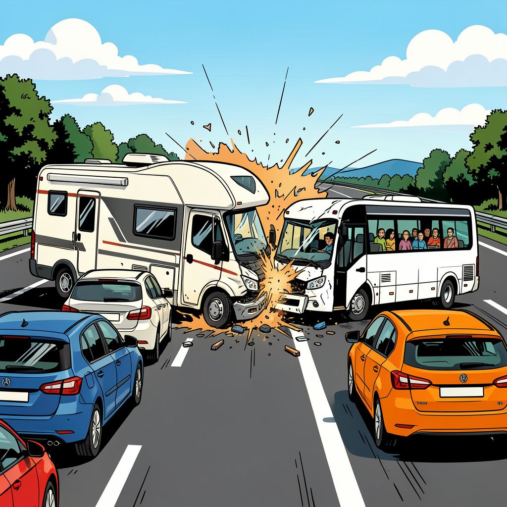 Een camper ramt vol op een Duitse file en maakt tientallen slachtoffers.