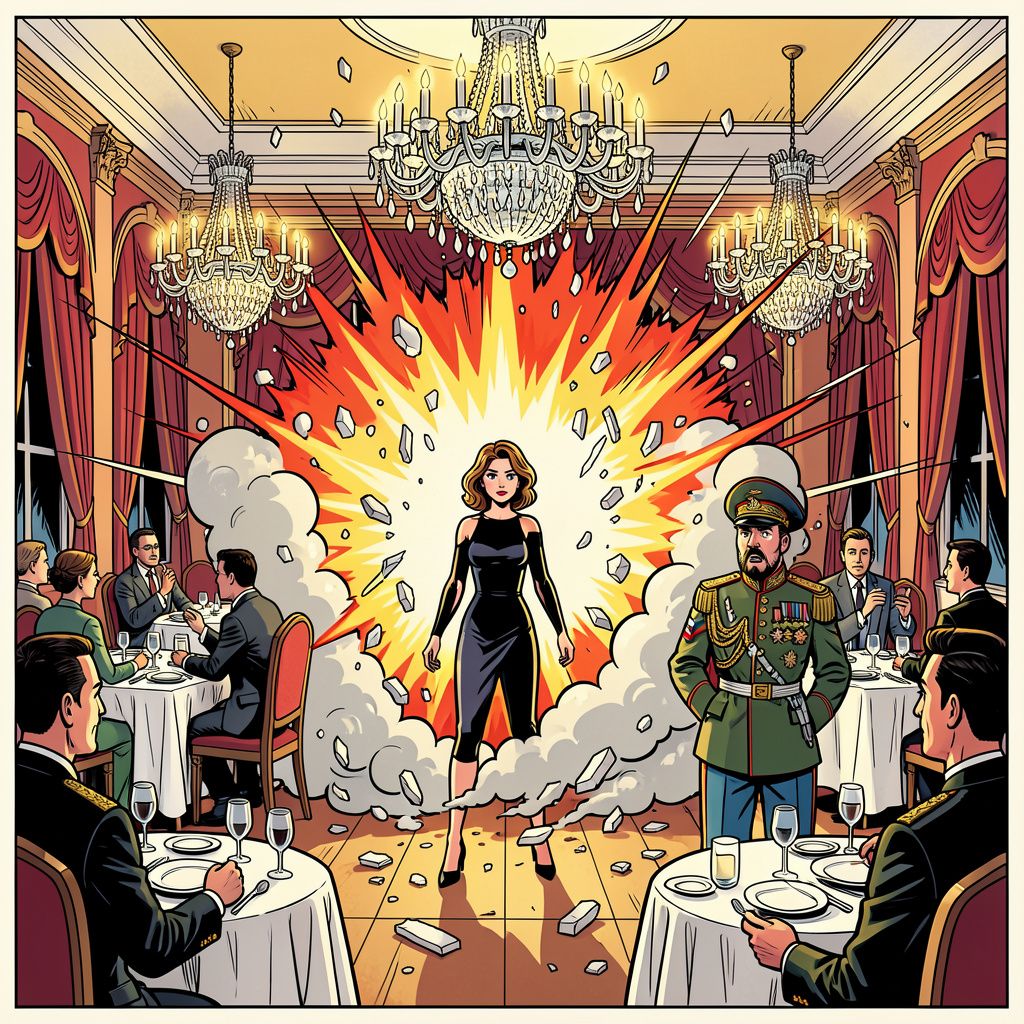 Een zware bomexplosie treft een exclusief restaurant in Moskou tijdens een geheim feest.