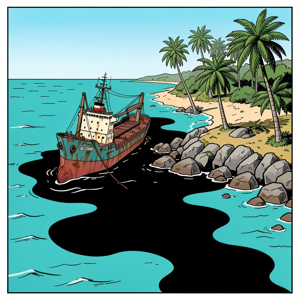 Een kapotte Russische schaduwtanker bedreigt de kust van Oman met een gigantische olieramp.