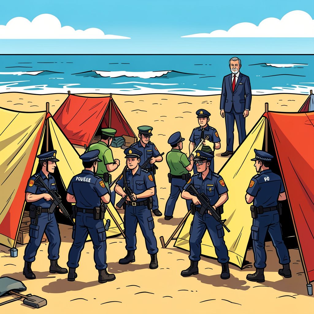 Spaanse politie veegt strand van Ceuta leeg vlak voor koninklijk bezoek.