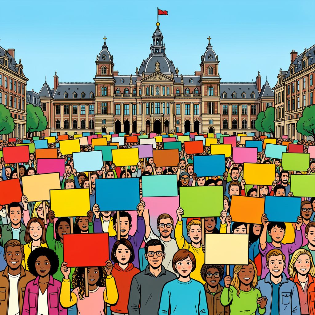 Duizenden demonstranten eisen op de Dam een halt aan de Nederlandse oorlogskoorts.