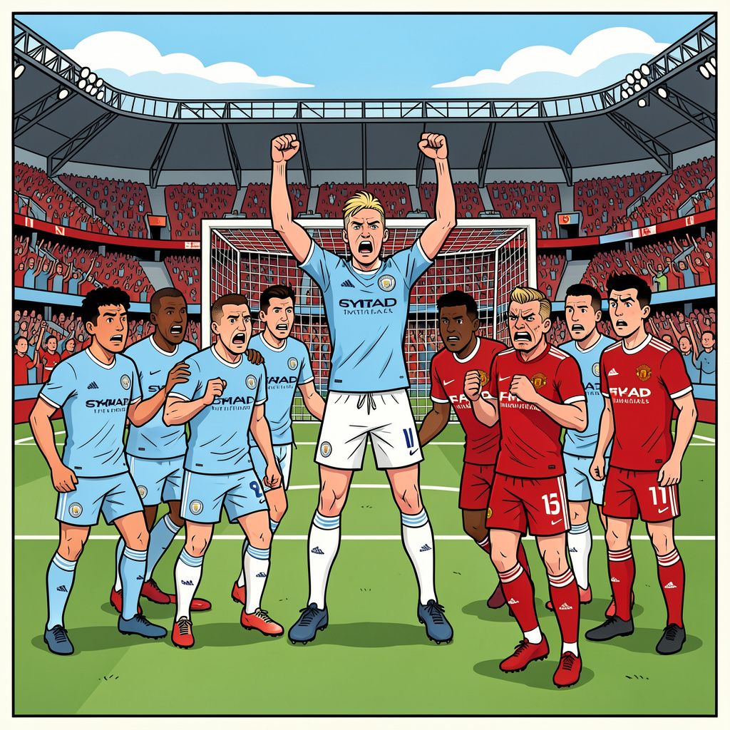 Tien spelers van Manchester City kapen de zege op Old Trafford na een zeer omstreden doelpunt.