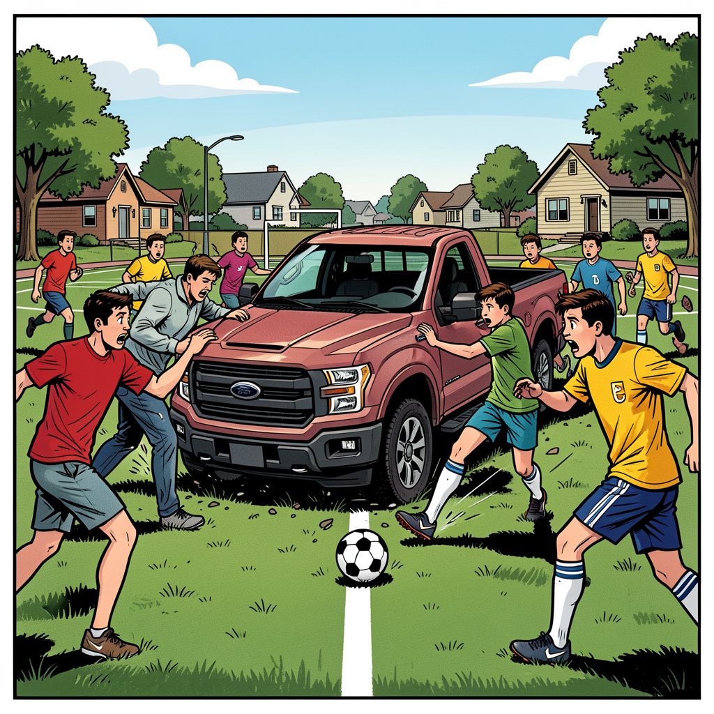 Een dramatische crash verstoort een jeugdvoetbalwedstrijd in Kansas.