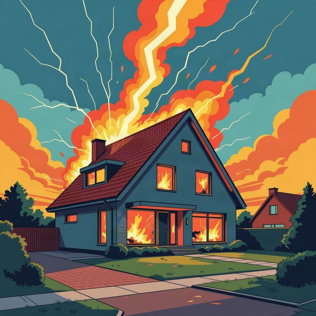 Een zeldzaam krachtige blikseminslag zet Amersfoortse woning in lichterlaaie.