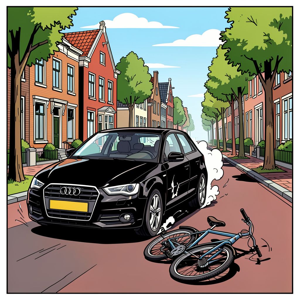 Een laffe automobilist schept vanavond een fietsend kind in Haarlem en vlucht direct in een beschadigde zwarte Audi.