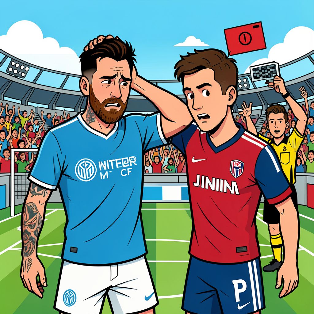Lionel Messi krijgt een boete na een tik tegen het achterhoofd van zijn tegenstander.