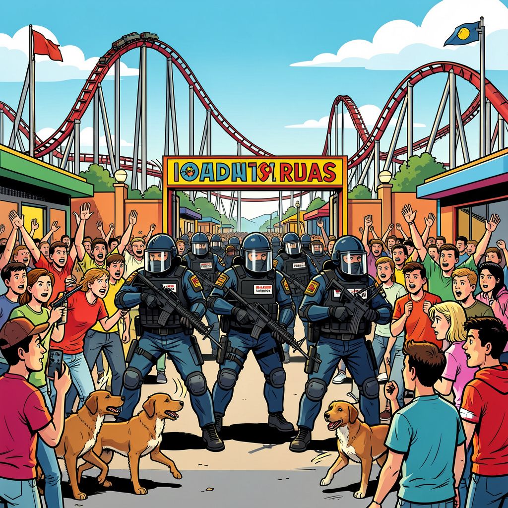 De mobiele eenheid ontruimt Walibi na massale vechtpartijen tussen jongeren.