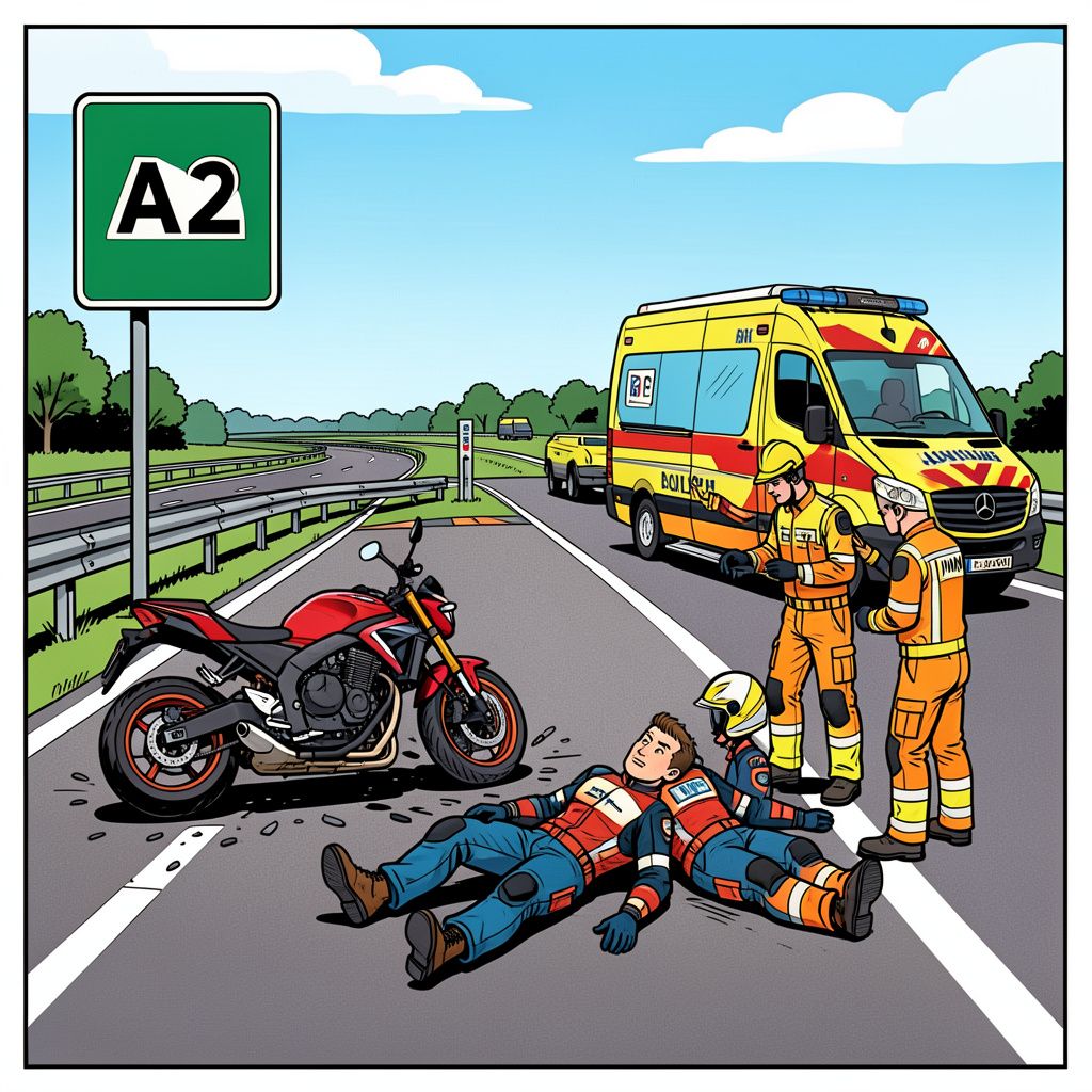 Een motorrit eindigt abrupt in de kreukels op de afrit van de A2 bij Weert.
