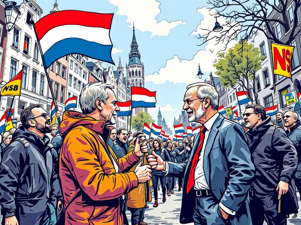 Extreemrechtse demonstranten met NSB-vlaggen belagen Frans Timmermans in Amsterdam