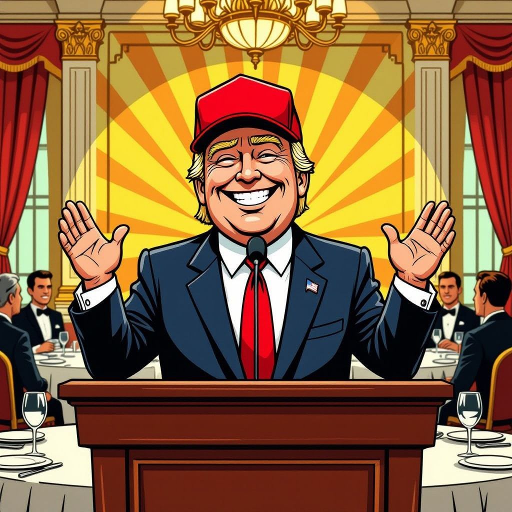 Donald Trump schudt het persdiner wakker met een grap over een vierde ambtstermijn.