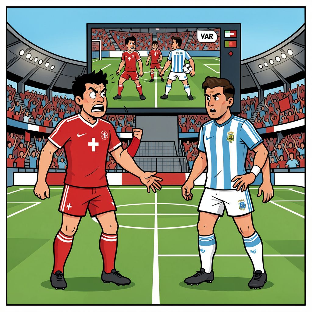 Een bizarre beslissing van de videoscheidsrechter gooit woedend Zwitserland uit het wereldkampioenschap voetbal.