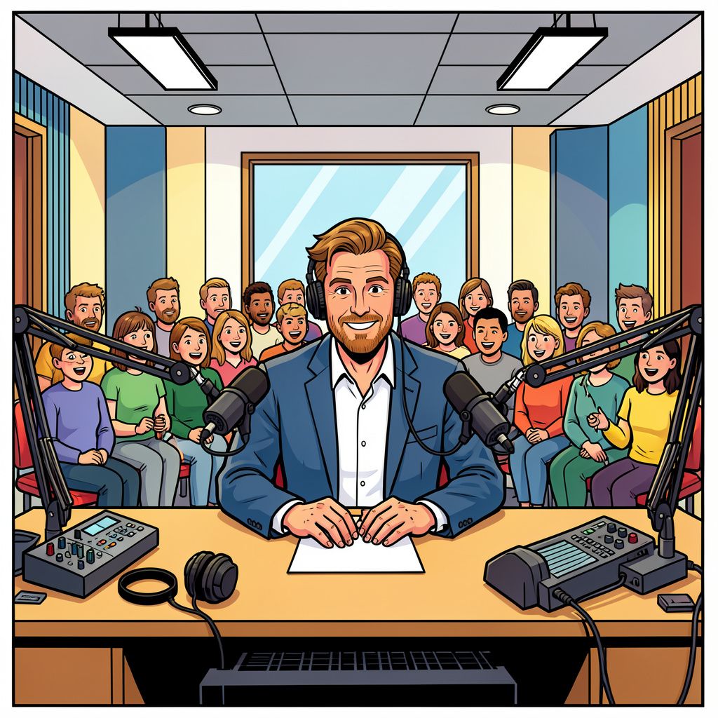 René van der Gijp bouwt een eigen podcaststudio met publiek in Den Haag.