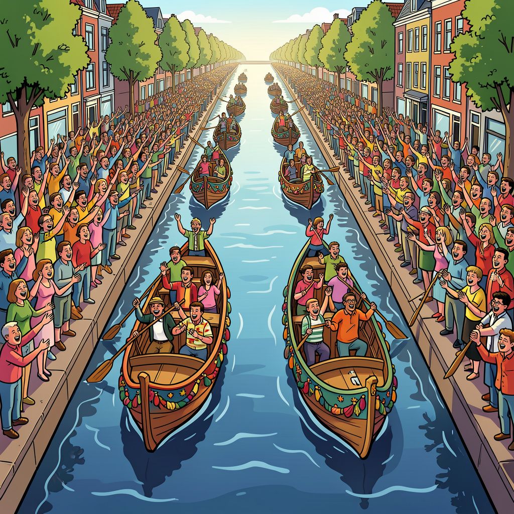 Ruim tienduizend enthousiaste mensen zingen een lokale zomerhit tijdens de gondelvaart in De Lier.