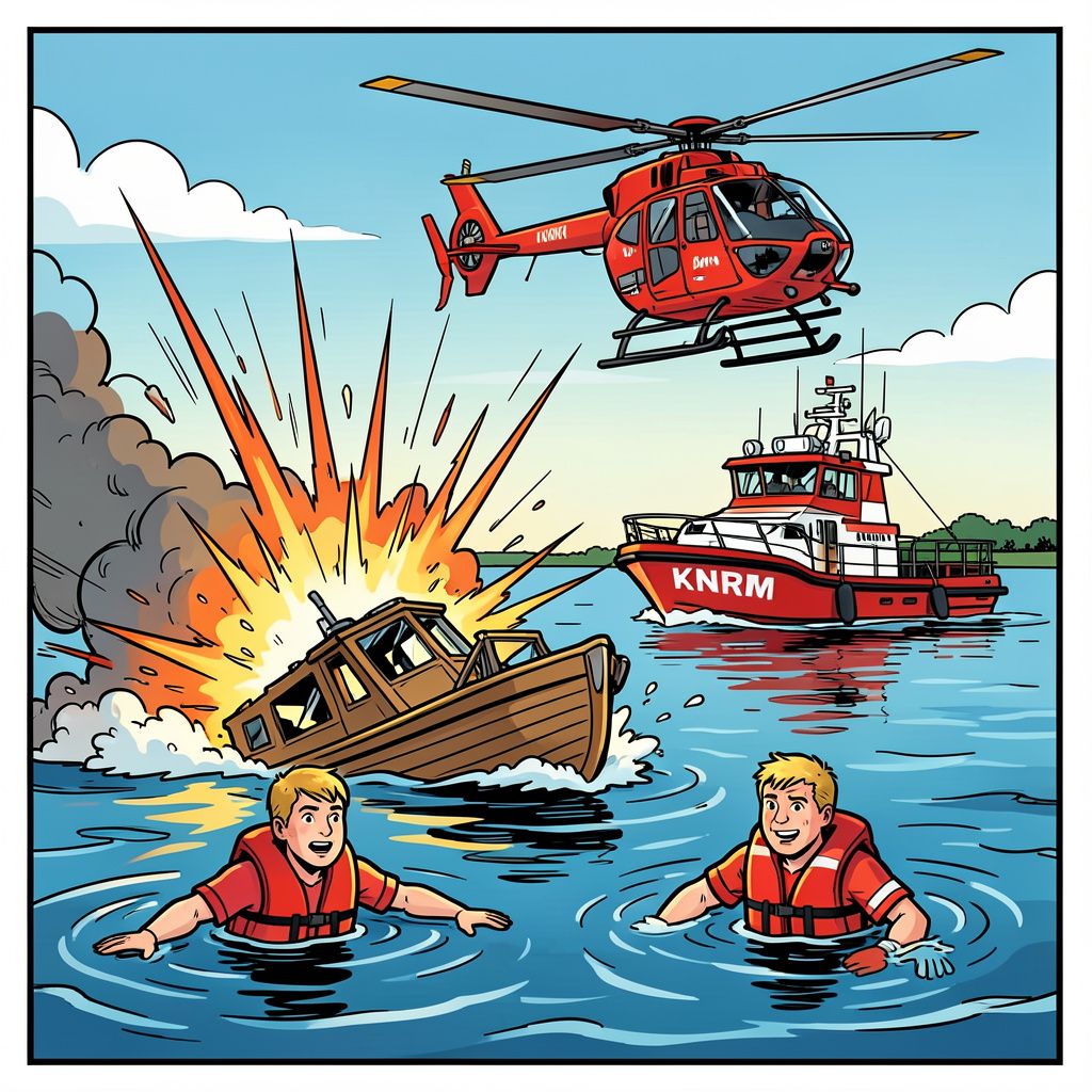 Een plotselinge explosie op het IJsselmeer laat een boot zinken en start direct een enorme reddingsoperatie.