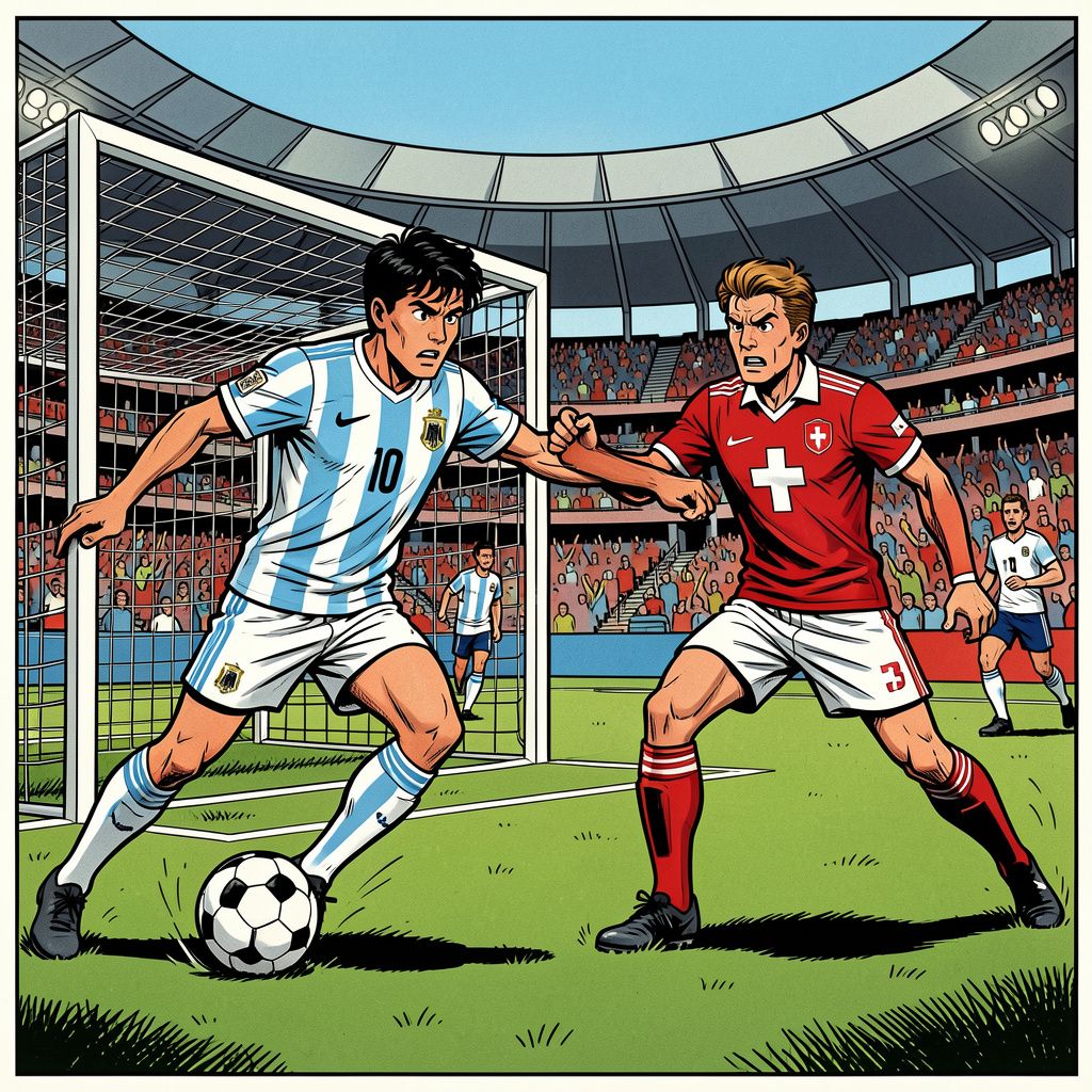 Argentinië worstelt zich pas in de verlenging langs tien dappere Zwitsers naar de halve finale.