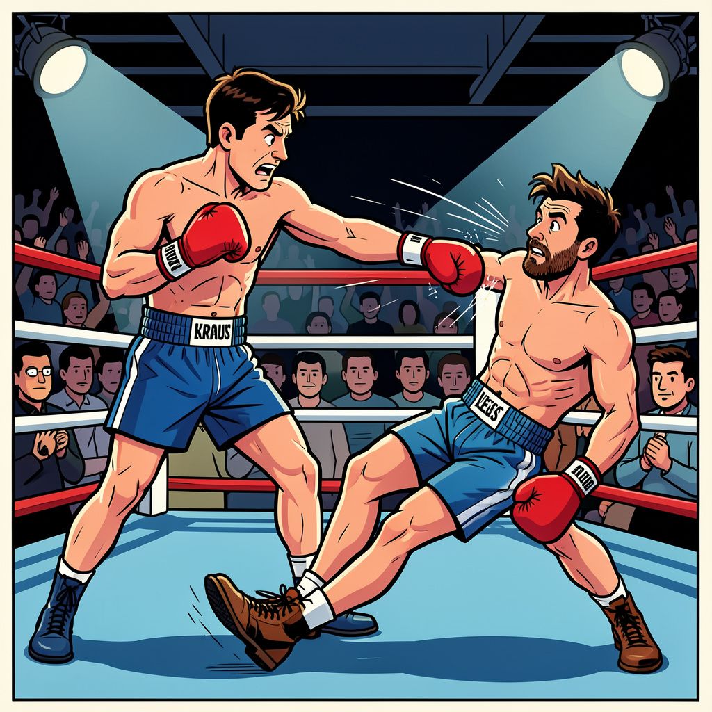 De Nederlandse bokser Gradus Kraus slaat zijn tegenstander binnen zestig seconden knock-out.