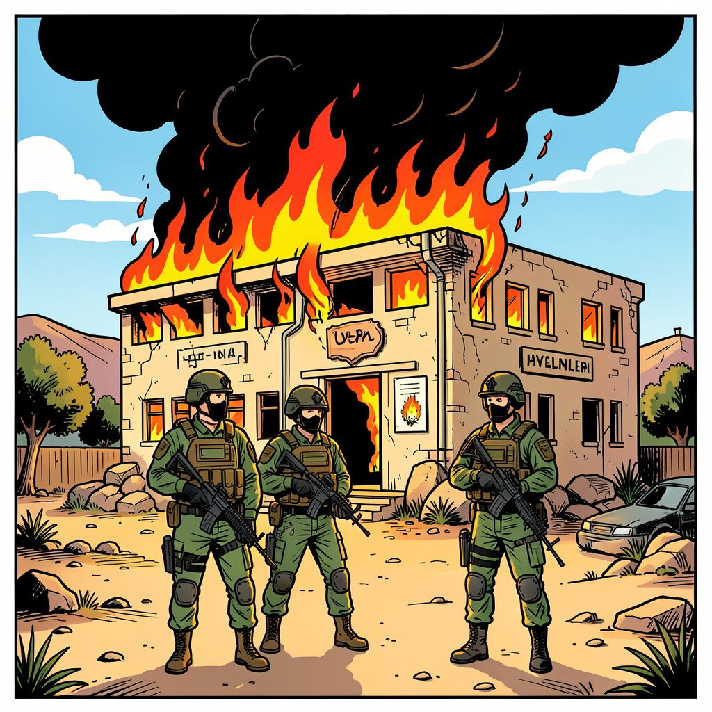 Israëlische militairen steken een ziekenhuis in brand in het zuiden van Libanon.