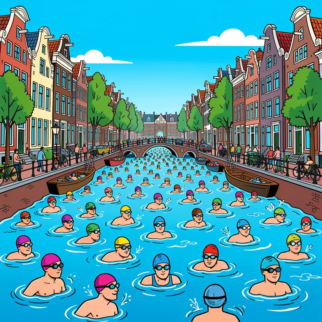 Ruim drieduizend dappere zwemmers trotseren de Amsterdamse grachten en halen een recordbedrag op tegen ALS.