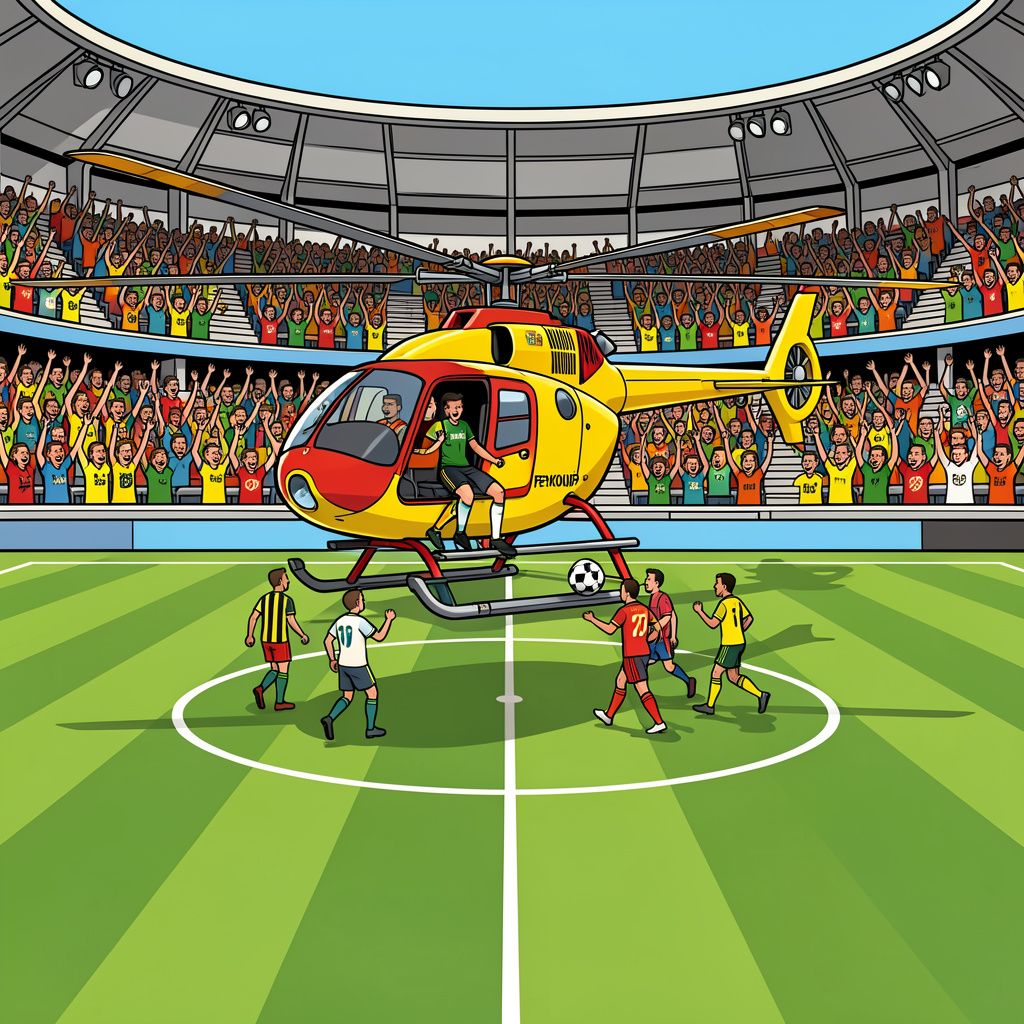 Nieuwe Feyenoord-helden landen met een helikopter op de middenstip van De Kuip.