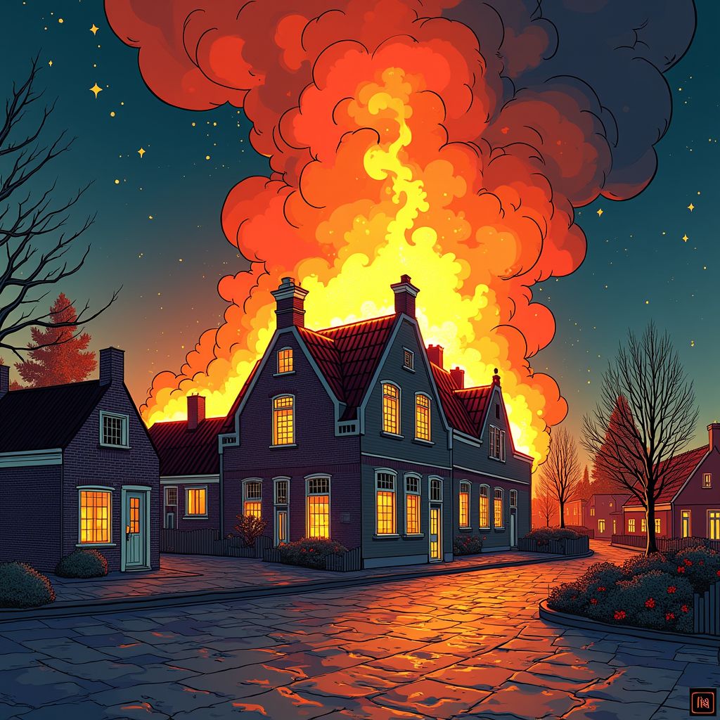 Vlammen slaan metershoog uit historisch pand terwijl Dordrecht oudjaar viert