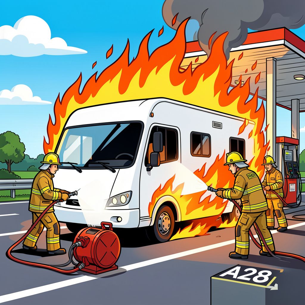 Camperbusje explodeert in vlammen bij druk tankstation langs A28