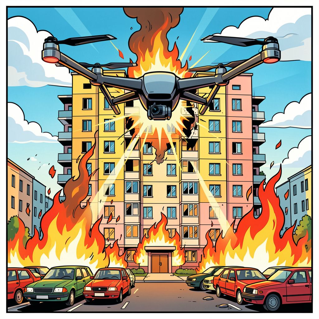 Een Russische drone boort zich recht in een flatgebouw in Krementsjoek.