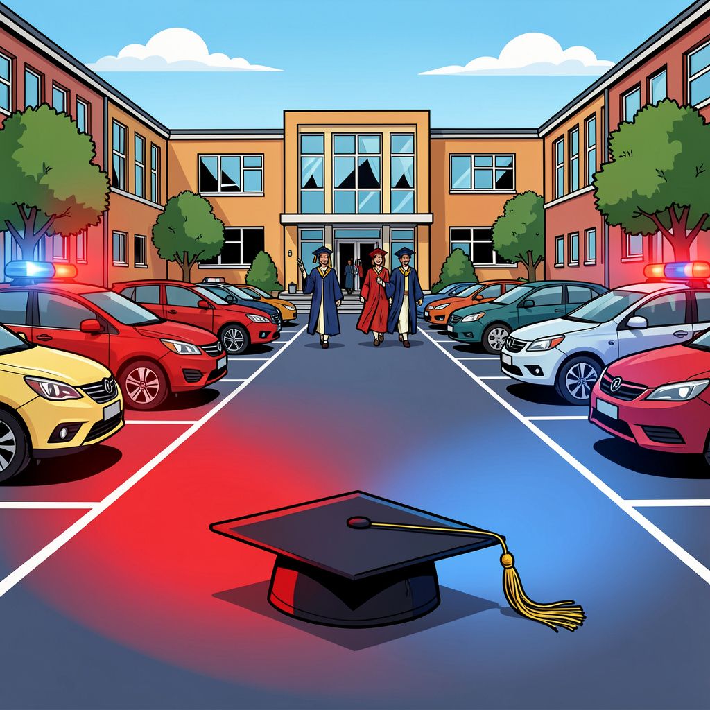 Een 18-jarige sterft in de parkeerplaats terwijl zijn klasgenoten hun diploma ophalen