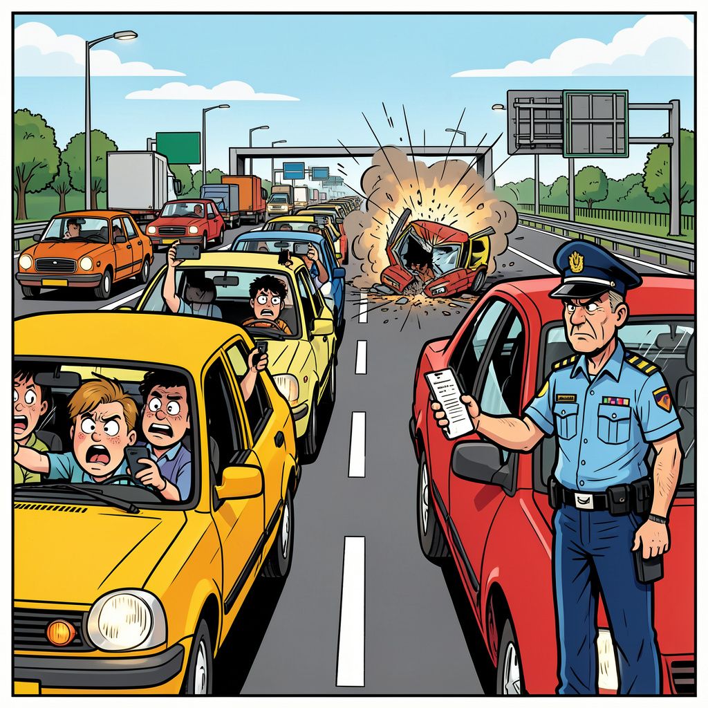 De politie beboet negenentwintig ramptoeristen op de A58 voor het filmen van een ernstig ongeluk.