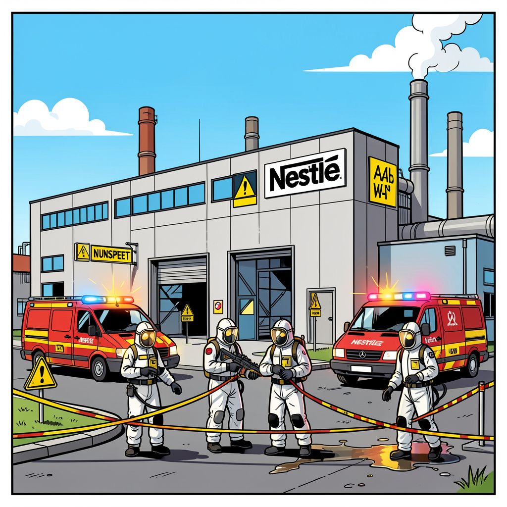 De Nestlé-fabriek in Nunspeet is ontruimd nadat bijtend salpeterzuur in het riool stroomde.