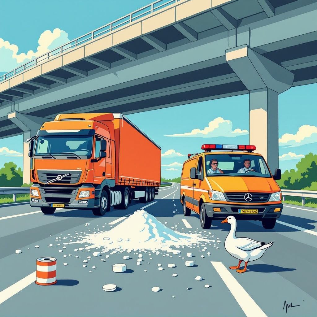 Vrachtwagenchauffeur schrok van glinstering in spiegel en zorgde voor chaos op de A44