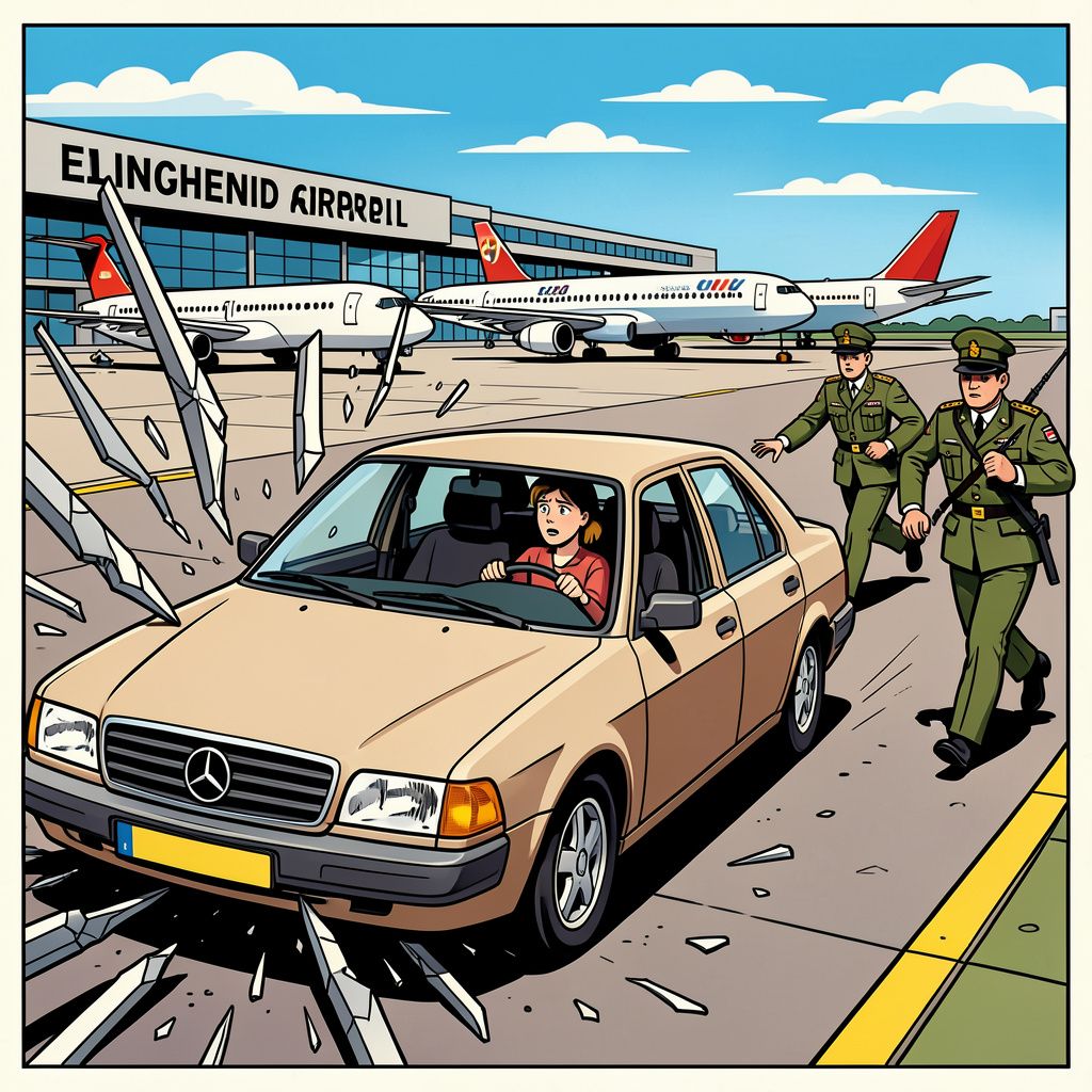 Een naakte automobilist negeert alle regels en ramt de omheining van Eindhoven Airport.