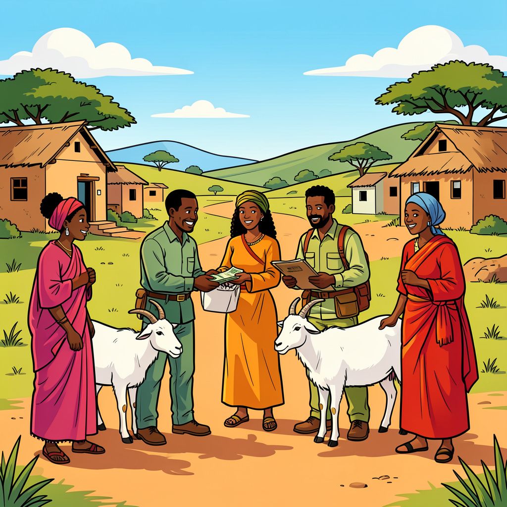 Nederlandse hulporganisaties schieten duizenden gevluchte gezinnen in Ethiopië te hulp met geld en geiten.