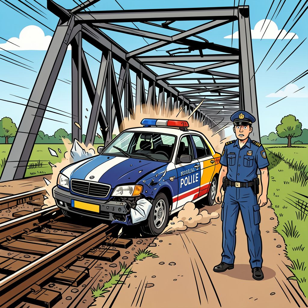 Een politieagent moet naar de rechter omdat hij met 159 kilometer per uur tegen een spoorbrug crashte.