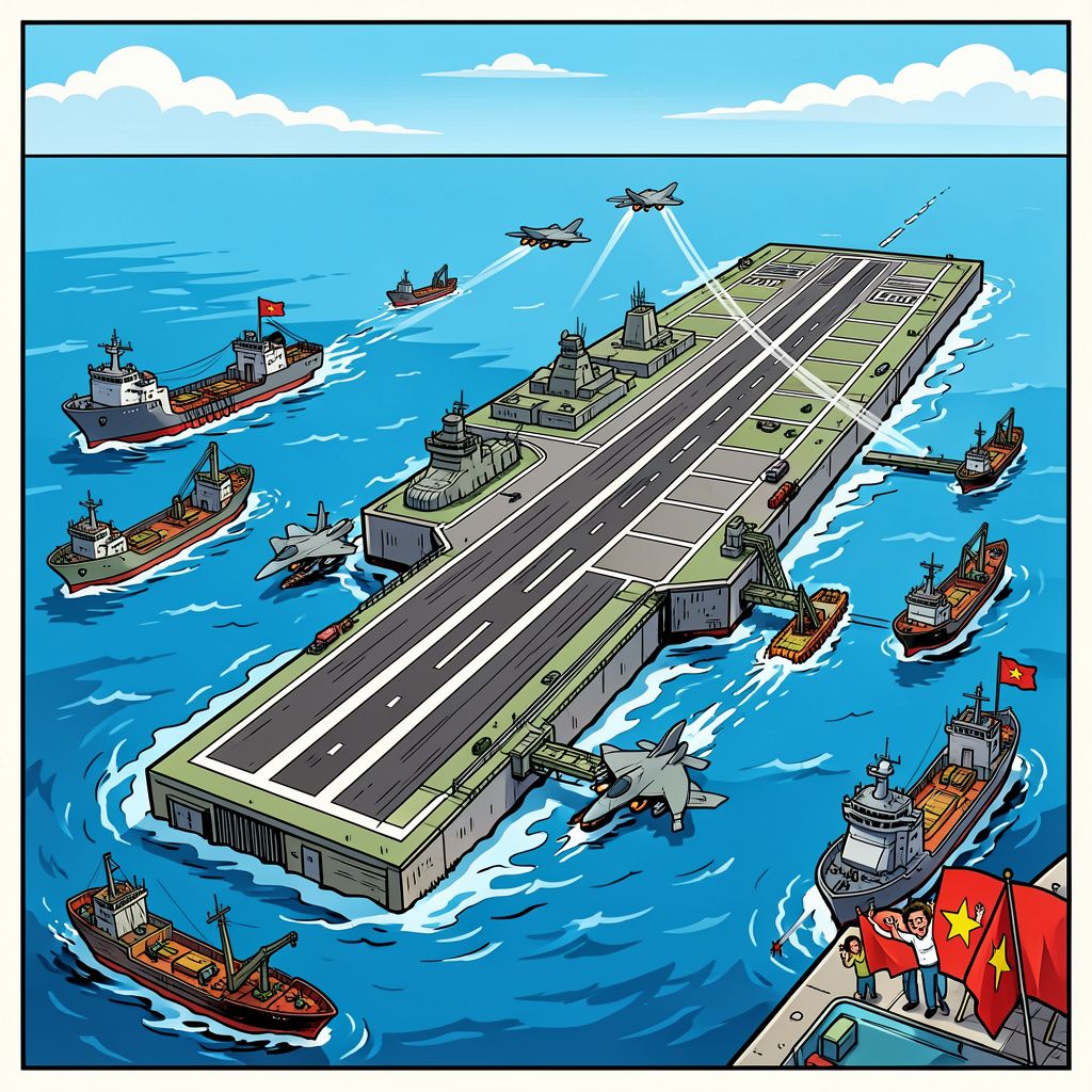 China bouwt stiekem 600 hectare groot militair eiland terwijl de wereld naar het Midden-Oosten kijkt