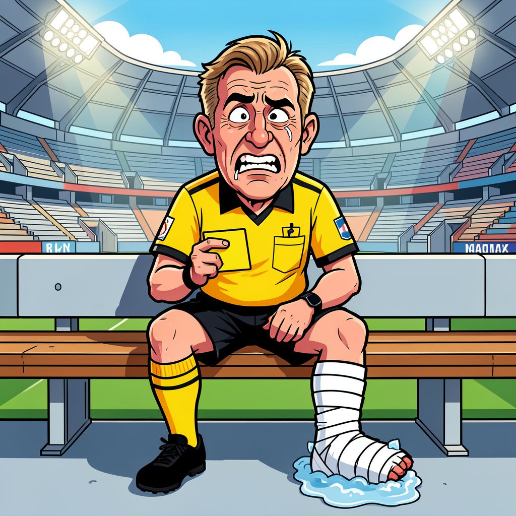 Een nieuwe enkelblessure bedreigt de scheidsrechterscarrière van Bas Nijhuis.